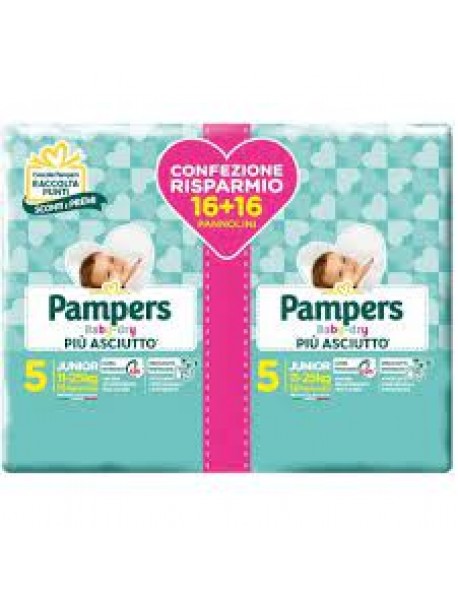 PAMPERS BABY DRY PIU' ASCIUTTO DUO DOWNCOUNT JUNIOR 32 PANNOLINI