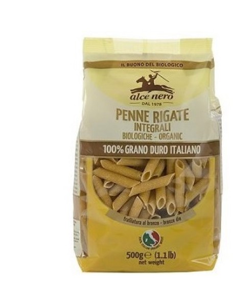 ALCE NERO PENNE RIGATE INTEGRALI DI GRANO DURO BIO 500G