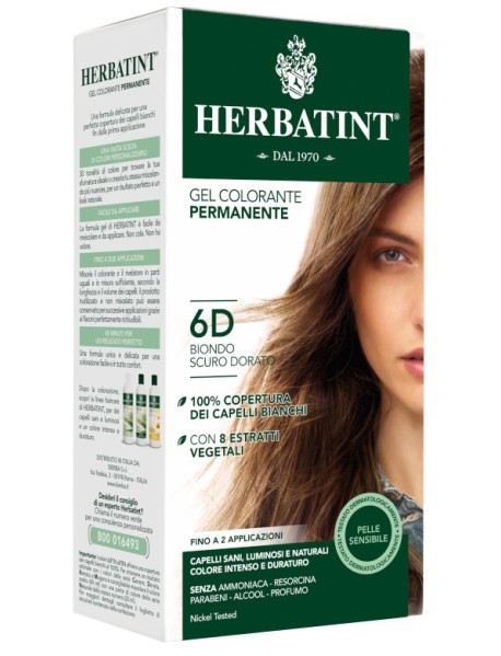 HERBATINT GEL COLORANTE PERMANENTE TINTURA PER CAPELLI 6D BIONDO SCURO DORATO 135ML