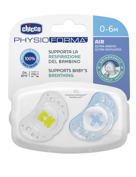 CHICCO SUCCHIETTO PHYSIO COMFORT BOY IN SILICONE 0-6 MESI 2 PEZZI