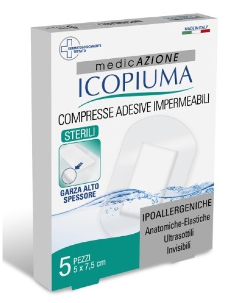 ICOPIUMA MEDICAZIONE POSTOPERATORIA 5X7,5CM 5 COMPRESSE ADESIVE IMPERMEABILI