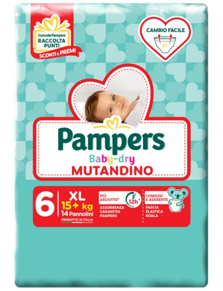 PAMPERS BABY-DRY MUTANDINA TAGLIA 6 EXTRALARGE (15+ KG) 14PZ