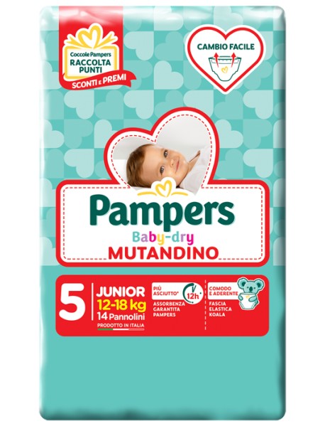 PAMPERS BABY-DRY MUTANDINA JUNIOR TAGLIA 5 (12-18KG) 14PZ