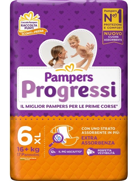 PAMPERS PROGRESSI EXTRALARGE TAGLIA 6+ (16+ KG) 17PZ