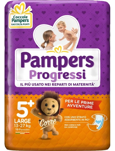 PAMPERS PROGRESSI LARGE TAGLIA 5+ (13-27KG) 19 PANNOLINI