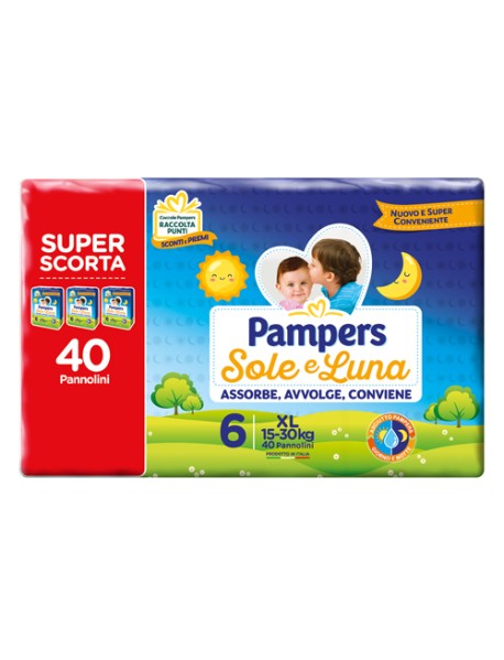 PAMPERS SOLE&LUNA TRIO EXTRALARGE TAGLIA 6 (15-30KG) 40PZ