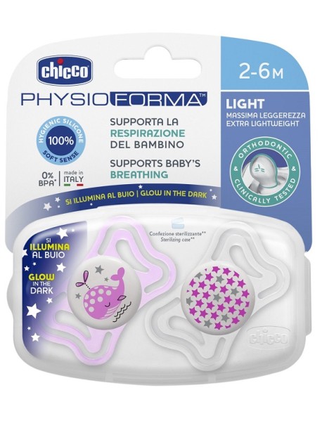 CHICCO PHYSIOFORMA LIGHT SUCCHIETTO IN SILICONE PER BAMBINE 2-6M 2 PEZZI