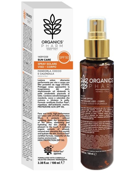 ORGANICS PHARM SPRAY SOLARE VISO E CORPO SPF50 PROTEZIONE MOLTO ALTA 100ML